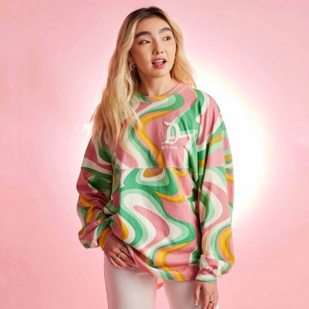 Disneyland Resort Spirit‎ Jersey Retro Swirl Print Long Sleeve Top Women's XL